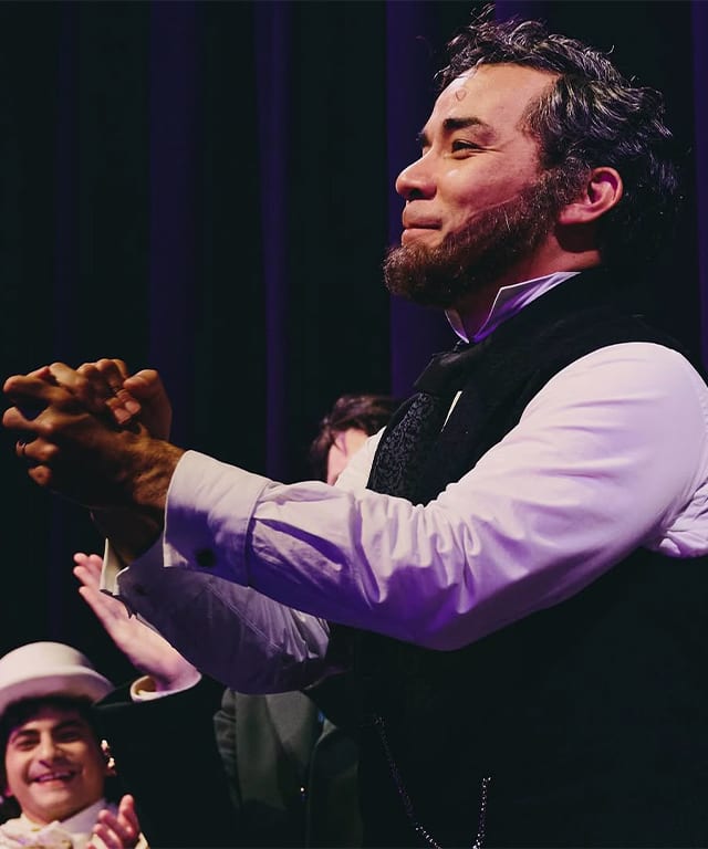 Conrad Ricamora as Abe Lincoln in Oh! Mary.